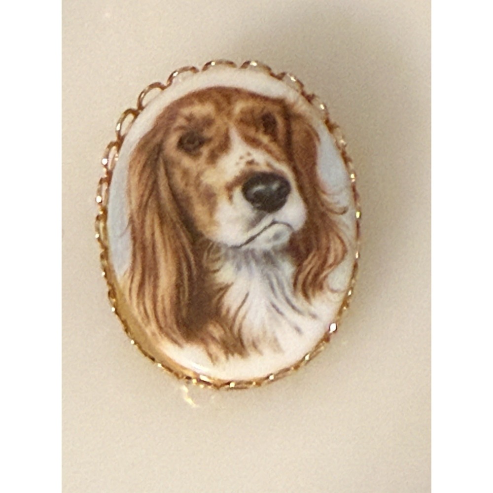 Vintage China or Porcelain Transfer Oval Pin Brooch Spaniel Hound Beagle NWOT‎ - Picture 13 of 15